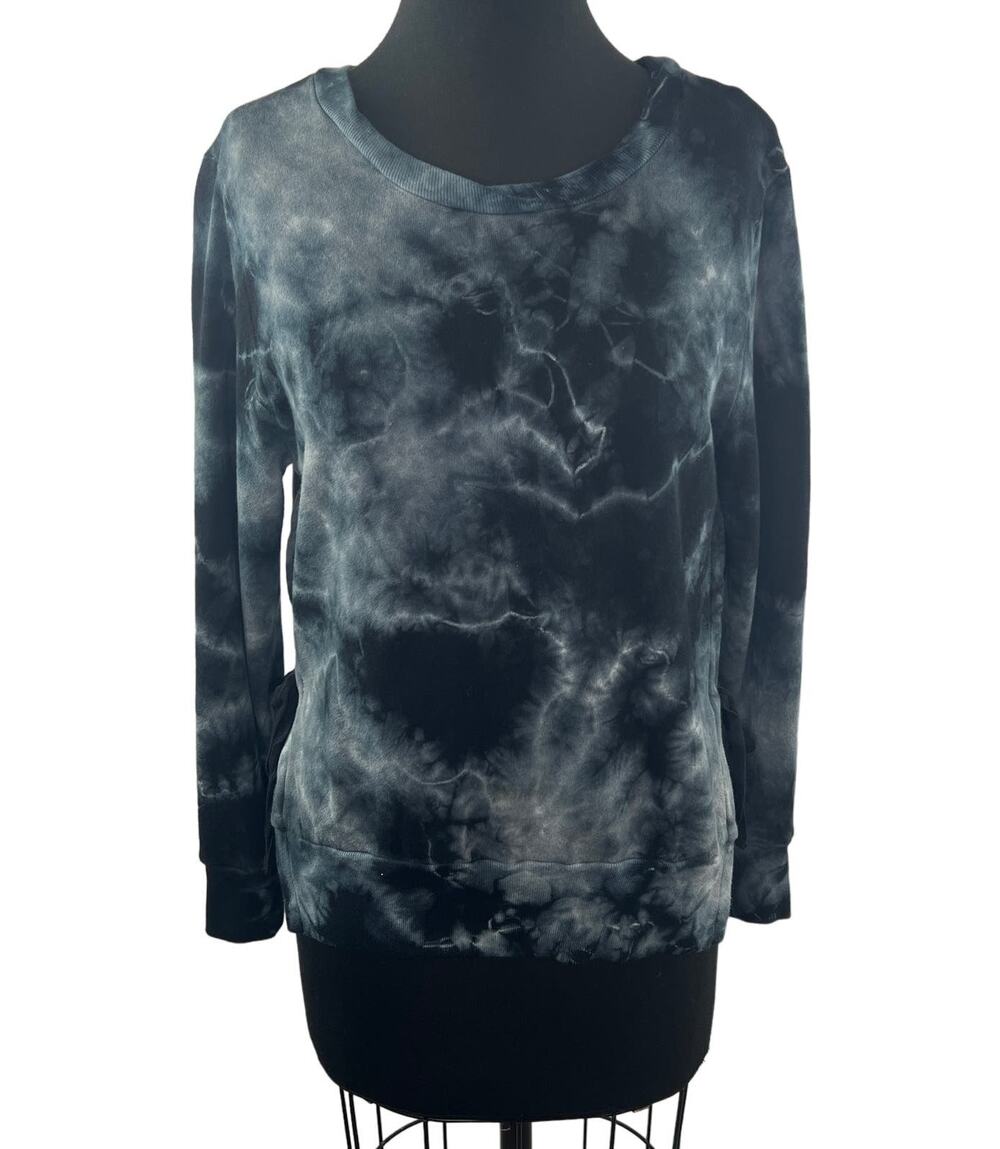 Pam & Gela Black Gray Sweatshirt Cotton Tie Dye Round Neck Side Tie Size P